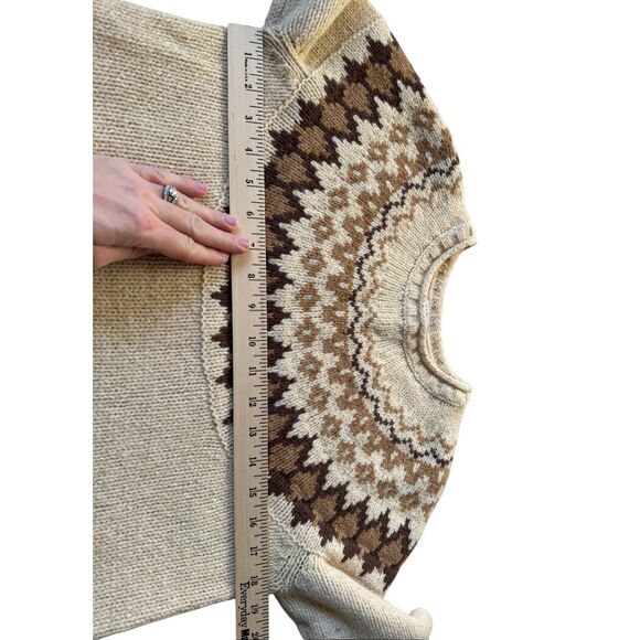 LL Bean Fair Isle Crew Neck Sweater Women’s Size Small cream brown 100% wool - Picture 8 of 8